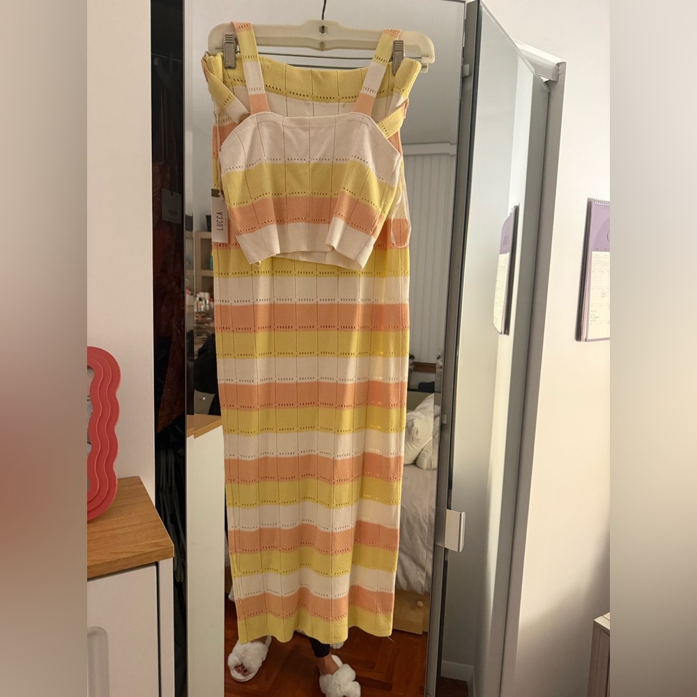 Striped Yellow and Orange Knit two piece set